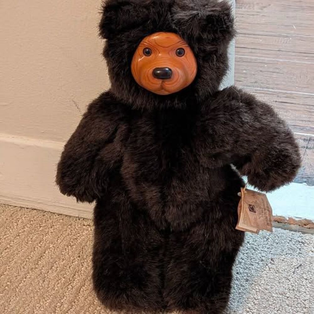 Vintage 1989 Robert Raikes Original Cookie Bear Wood Face Plush 12in Signed Toy